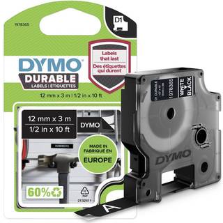 Dymo Tape D1 Extra Strong 12mm x 3m - Hvid sort