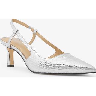 MK Alora Metallic Snake Embossed Leather Slingback Pump - Silver - Michael Kors - EU 41