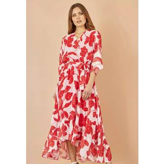 Yumi Yumi Red Kimono Sleeves Midi Dip Hem Wrap Midi Dress