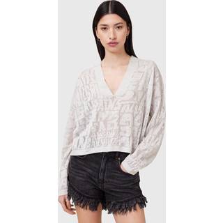 All Saints AllSaints White Kaito V-Neck Jumper