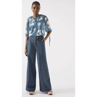 LK Bennett LK Bennett Blue Rumi China Frill Collar Block Print Blouse