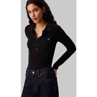 Long Sleeve Ribbed Polo Bodysuit - Black - XXL