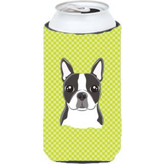Checkerboard Lime Green Boston Terrier Tall Boy Beverage Isulator Hugger BB1265TBC