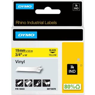 Dymo Rhino Vinyltape 19mm, sort på gul