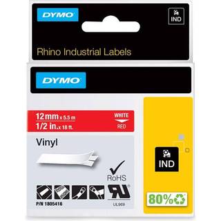 Tape Rhino 12mm x 5,5m colour vinyl hvid på rød