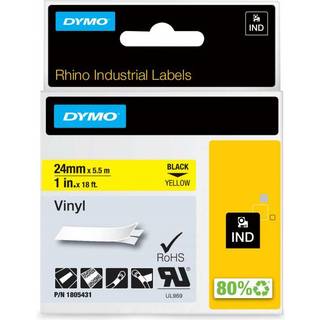 DYMO Rhino industri vinyl tape | 24 mm x 5.5 m rulle | sort på gul