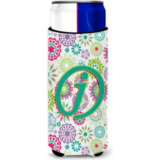 Brev J Flowers Pink Teal Green Initial Ultra Beverage Isulators til slanke dåser CJ2011-JMUK