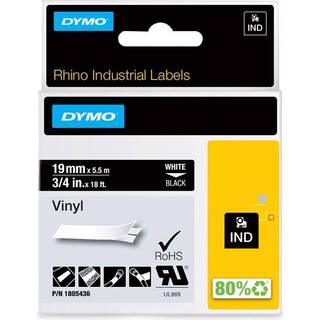 DYMO Rhino Tape 19 mm, farvet vinyl Hvid på sort