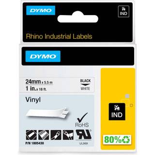 Dymo Rhino Vinyltape 24mm, sort på hvid
