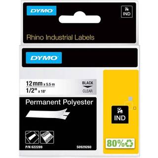Dymo Tape Rhinopro Permanent Polyesterester 12mm Sort/gennemsigtig