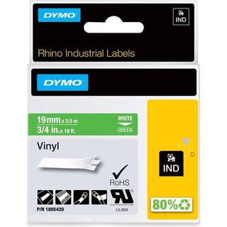 DYMO Rhino 1805420 Vinyl tape 19mm x 5,5m hvid på grøn