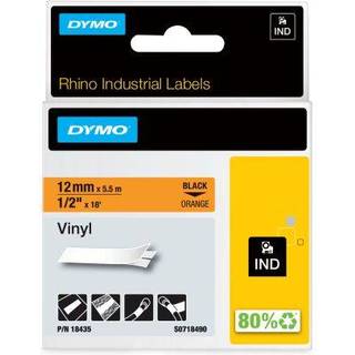 DYMO Rhino 18435 Vinyl tape 12mm x 5,5m sort på orange, S0718490