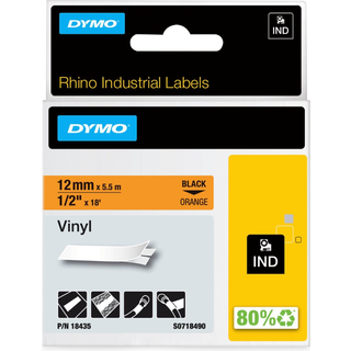 DYMO Rhino industri tape vinyl | sort på orange | 12mm x 5,5m