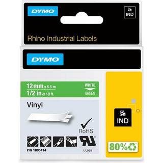 DYMO Rhino 1805414 Vinyl tape 12mm x 5,5m hvid på grøn