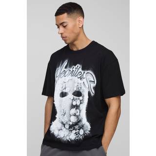 Mens Black Oversized Heartless Floral Mask Printed T-Shirt