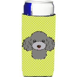 Checkerboard Lime Green Silver Grey Poodle Ultra Beverage Isolators til slanke dåser
