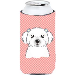 Checkerboard Pink Maltese Tall Boy Beverage Isulator Hugger BB1208TBC
