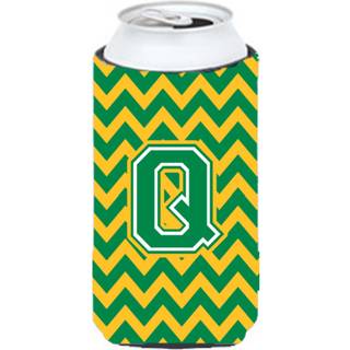 Brev Q Chevron Green og Gold Tall Boy Beverage Isulator Hugger CJ1059-QTBC