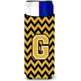 Brev G Chevron Black and Gold Ultra Beverage Isulators til slanke dåser CJ1053-GMUK