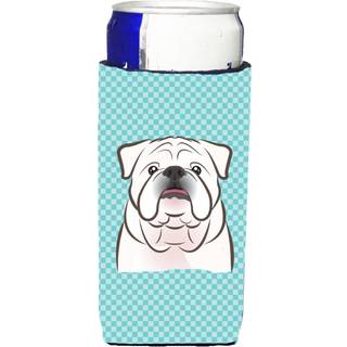 Checkerboard Blue White English Bulldog Ultra Beverage Isolators til slanke dåser