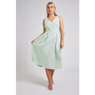 Yours Curve Yours Curve Green London Jacquard V-Neck Prom Skater Dress