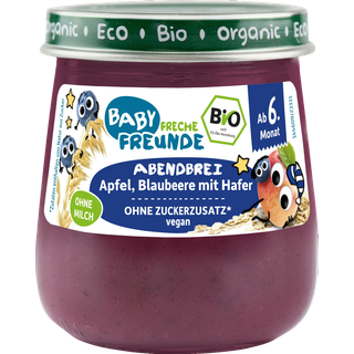 Freche Freunde Økologisk Baby aftengrød æble, blåbær med havre 107.92 DKK/1 kg (6 x 120.0g)
