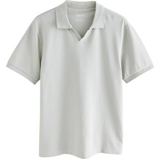 Next Ice Grey Short Sleeve Cuban Collar Pique Polo Shirt