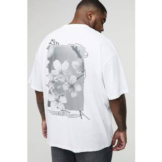 Mens White Plus Oversized Man Floral Back Print T-Shirt
