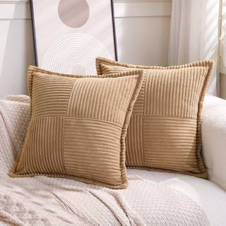 Puncuntex corduroy kaste pudebetræk sæt med 2 boho dekorativ khaki 24? 24 tommer super blød pillowcase hyggeligt stribet teksturpudebetræk til so