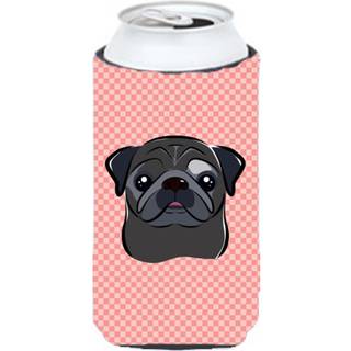 Checkerboard Pink Black Pug Tall Boy Beverage Isulator Hugger BB1263TBC