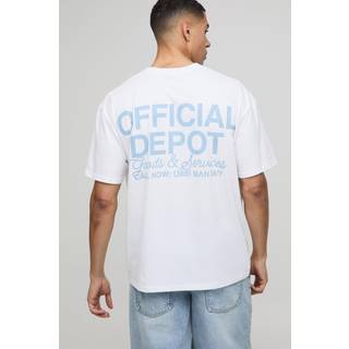 Mens White Oversized Official Depot Printed T-Shirt