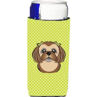 Checkerboard Lime Green Chocolate Shih Tzu Ultra Beverage Isolators til slanke dåser