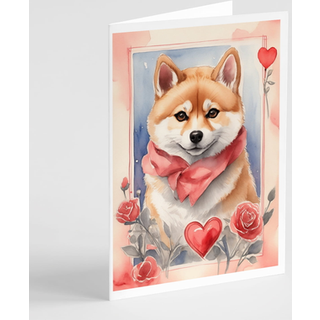 Caroline's Treasures DAC4564GCA7P SHIBA Inu Valentine Roses lykønskningskort Pakke med 8 blanke kort med konvolutter, finurlig A7 -størrelse 5x7
