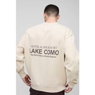 Mens Ecru Oversized Lake Como Text Graphic Sweatshirt