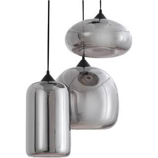 Lindby hængelampe Marla, rund, glas, røgfarvet grå, 50 cm