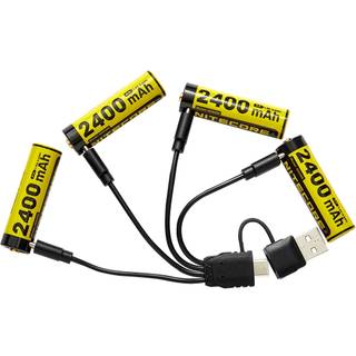 Nitecore NH2400 Li-ion 2400mah genopladeligt AA-batteri med USB-C - 4-pak
