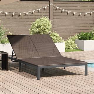 Solseng med puder og hjul til 2 personer Sort Poly Rattan