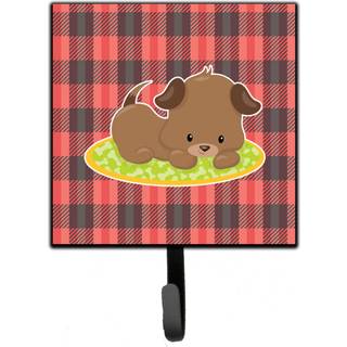 """" Caroline's Treasures hvalp på sort rød gingham wall hook lille flerfarvet """"