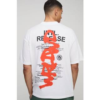 Mens White Oversized Extended Neck Official MAN Graffiti Printed T-Shirt