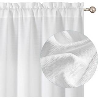 Chyhomenyc hvide gardiner 54 tommer længde 2 paneler faux linnekstruktureret semi -ren lys filtrering blødt luftigt stanglomme vindue behandling
