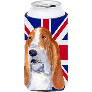 Basset Hound med den engelske union Jack British Flag Tall Boy Beverage Isulator Hugger SS4970TBC