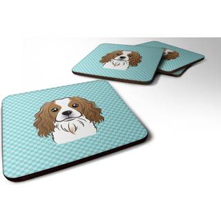 """" Caroline's Treasures BB1162FC Checkerboard Blue Cavalier Spaniel Foam Coaster (Sæt på 4) 3.5 """" ""H X 3,5"" """" ""W Multicolor"" ""