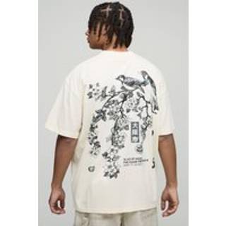 Mens Ecru Oversized Blossom Floral Osaka Graphic T-Shirt