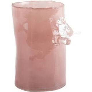 Glasvase med fugl, lille, rosa