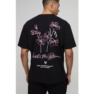 Mens Black Oversized Feel The Bloom Floral Print T-Shirt