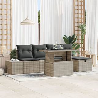 6 Stykke Have Sofa Sæt med Hynder Lys Grå Poly Rattan