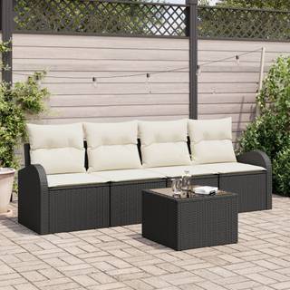 5 Stykker Have Sofa Sæt med Puder Sort Poly Rattan