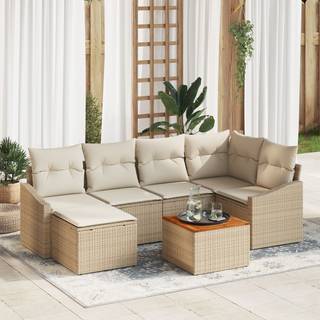 7 Dele Havemøbel Sæt Med Puder Beige Polyrattan Akacia