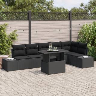 7 Delers Have Sofa Sæt med Puder Sort Poly Rattan