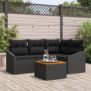 5 Delers Have Sofa Sæt med Puder Sort Poly Rattan Akacie